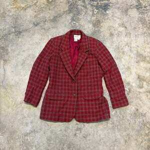 Vintage 90s Eddie Bauer Red Plaid Wool Blazer Jacket